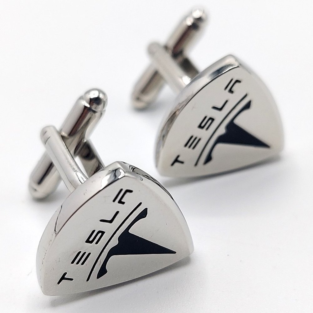 Telsa Electric Silver and Black Cufflinks Log Links Men's  Shirt Jewelry Luxury